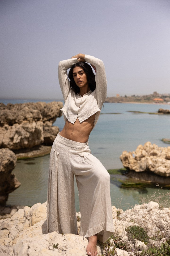 Fluka Set - Linen Crop Shirt & Palazzo Pants