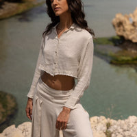 Fluka Set - Linen Crop Shirt & Palazzo Pants