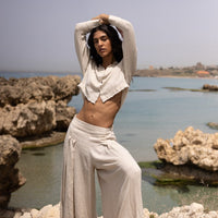Fluka Set - Linen Crop Shirt & Palazzo Pants